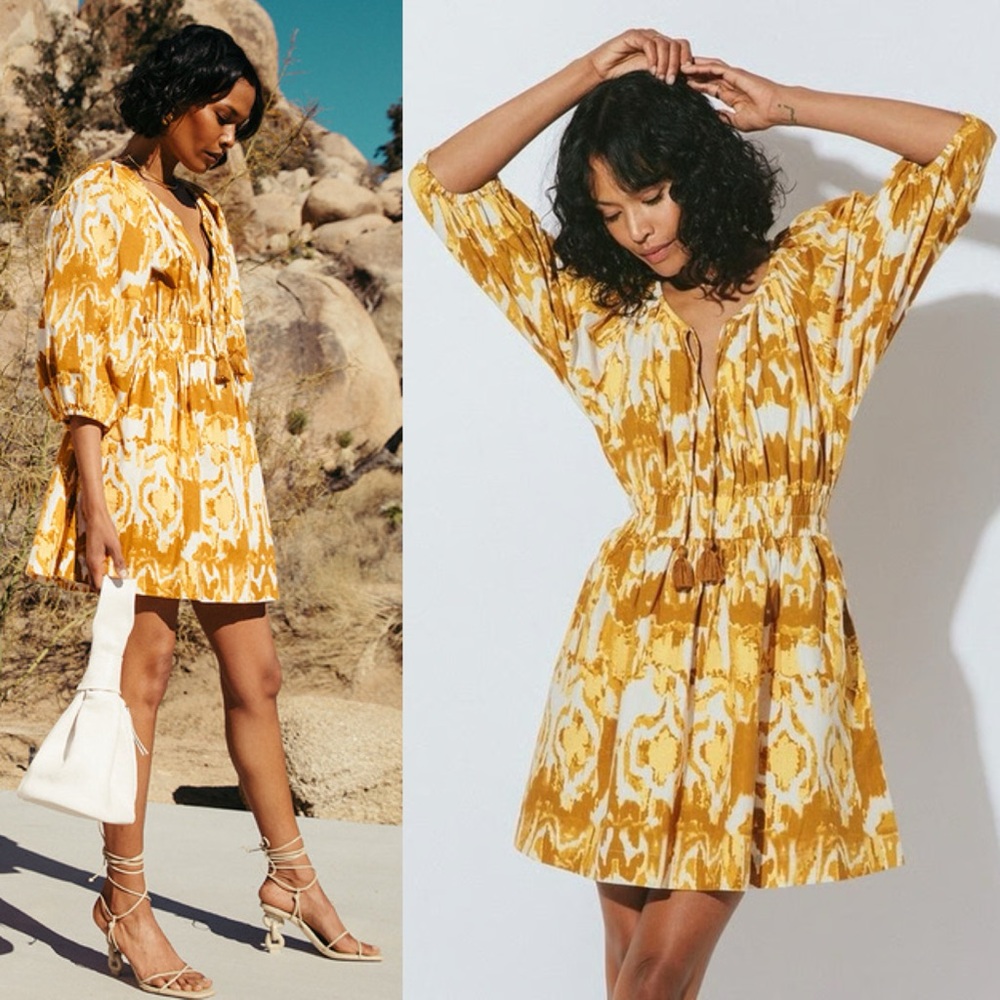 NWT Cleobella Aubrey Mini Dress In Watercolor Ikat Organic Cotton.      L6